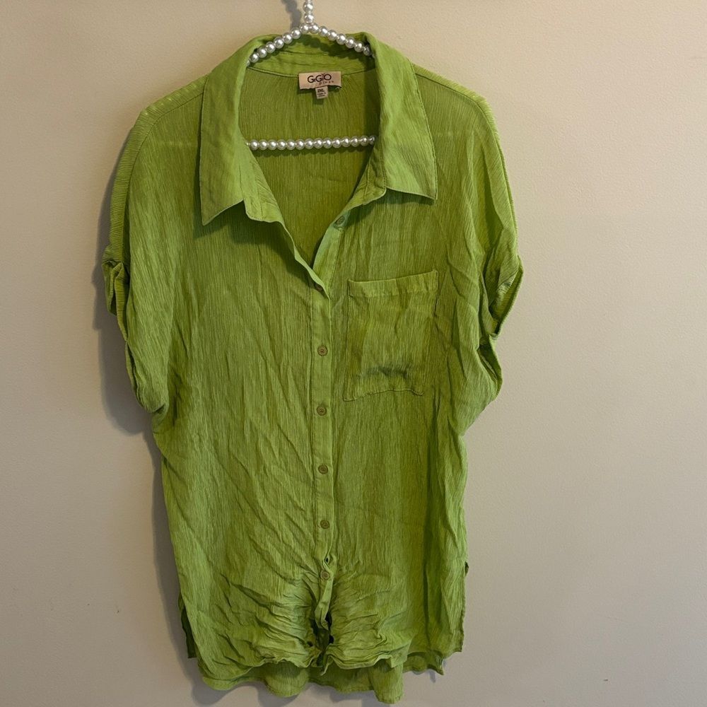 Gigio size 2xl button down Green Crinkle Shirt
